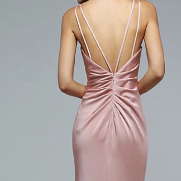 Faviana V-neck Ruched Open Back Floor Length Gown - Picture 2 of 5